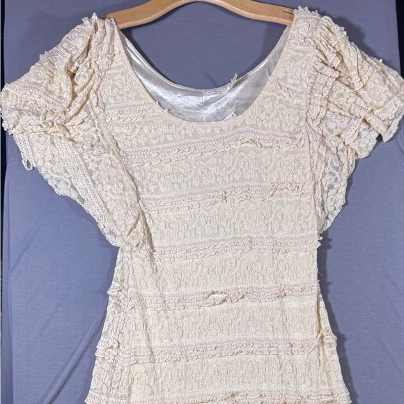 Blue Bird Cream Tiered Mini Dress NWT - Picture 1 of 3